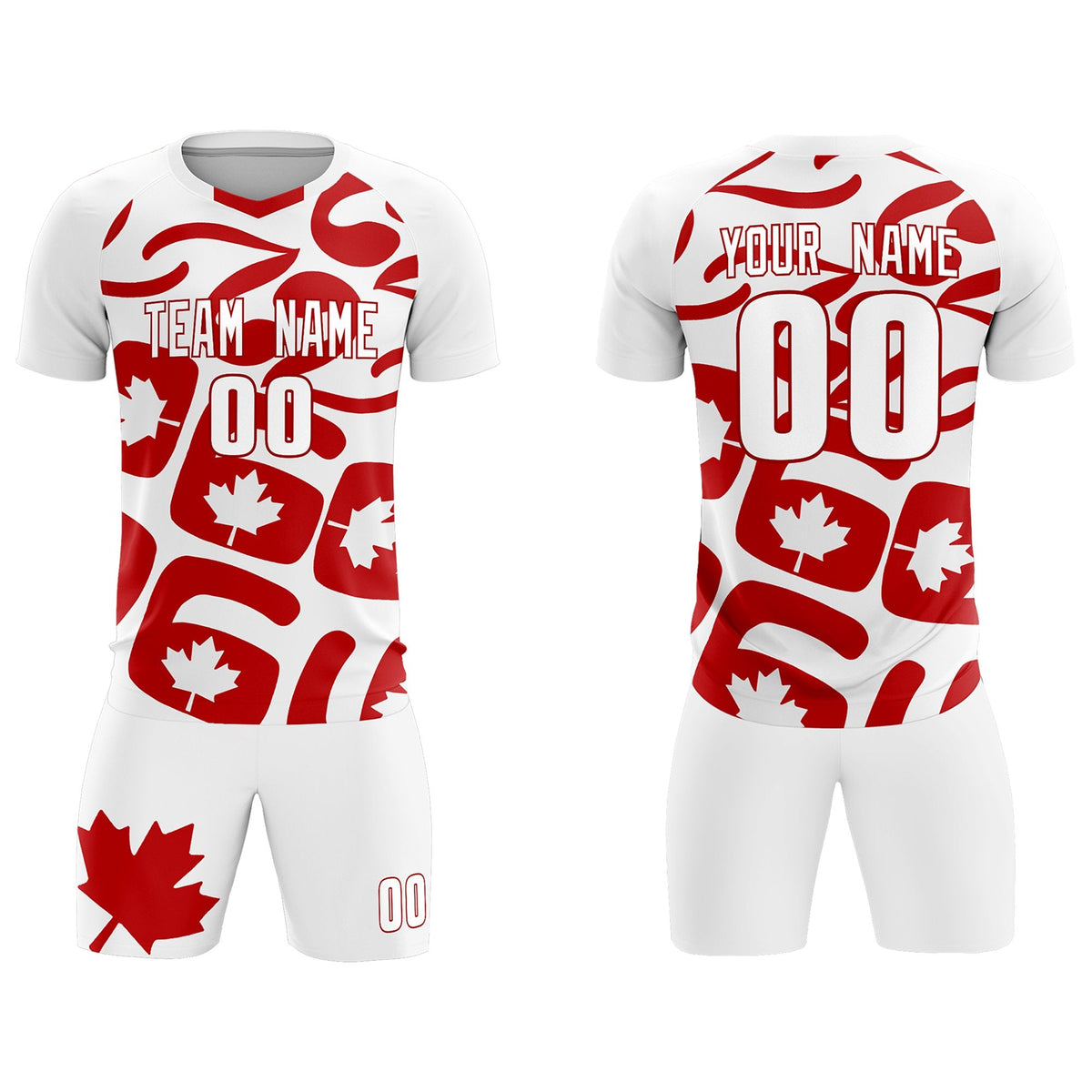 Custom White Canada Maple Leaves World Cup Inspired Drapable Graffiti Pattern Soccer Sets Jersey