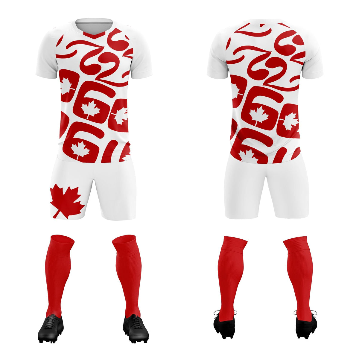 Custom White Canada Maple Leaves World Cup Inspired Drapable Graffiti Pattern Soccer Sets Jersey