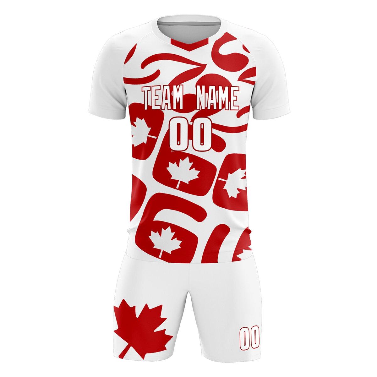 Custom White Canada Maple Leaves World Cup Inspired Drapable Graffiti Pattern Soccer Sets Jersey