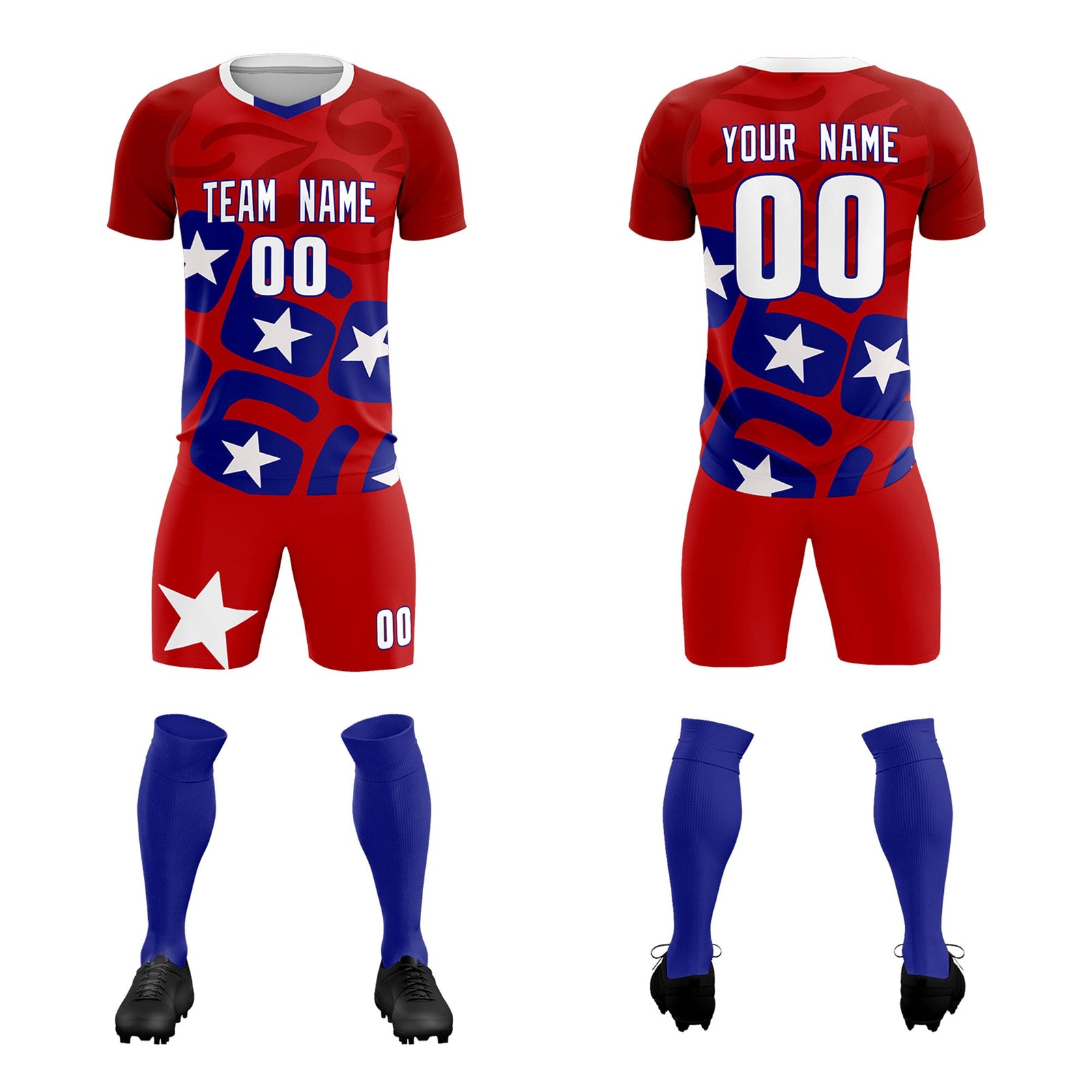 Custom Red America Star World Cup Inspired Breathable Graffiti Pattern Soccer Sets Jersey