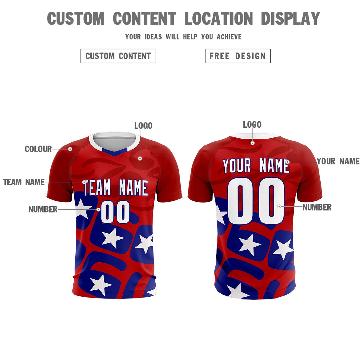 Custom Red America Star World Cup Inspired Breathable Graffiti Pattern Soccer Sets Jersey