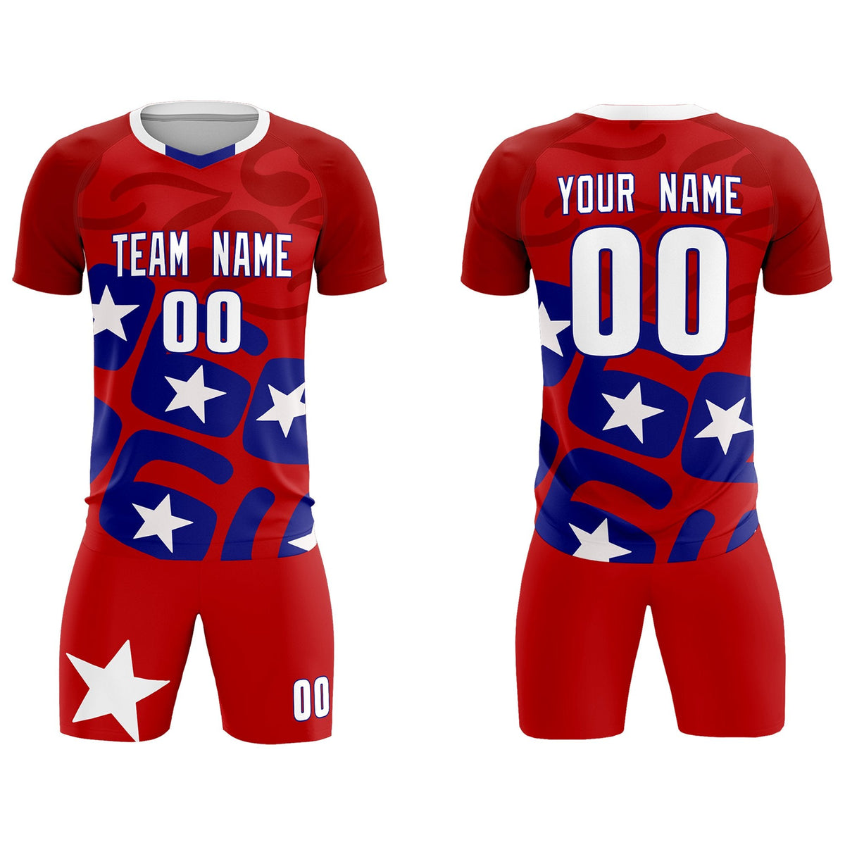Custom Red America Star World Cup Inspired Breathable Graffiti Pattern Soccer Sets Jersey