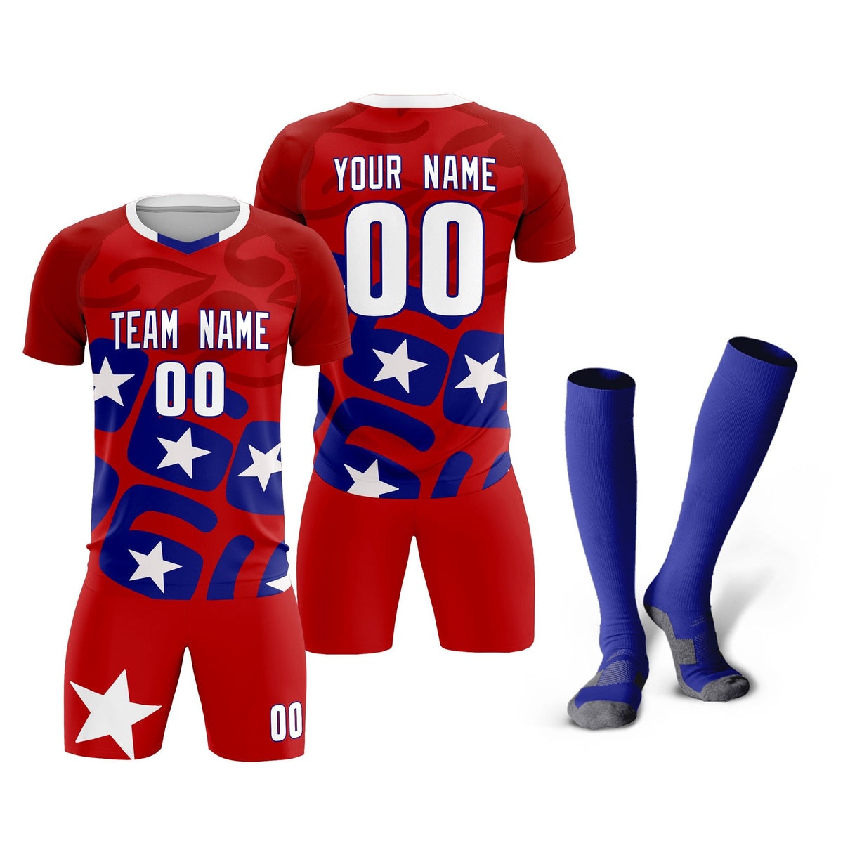Custom Red America Star World Cup Inspired Breathable Graffiti Pattern Soccer Sets Jersey