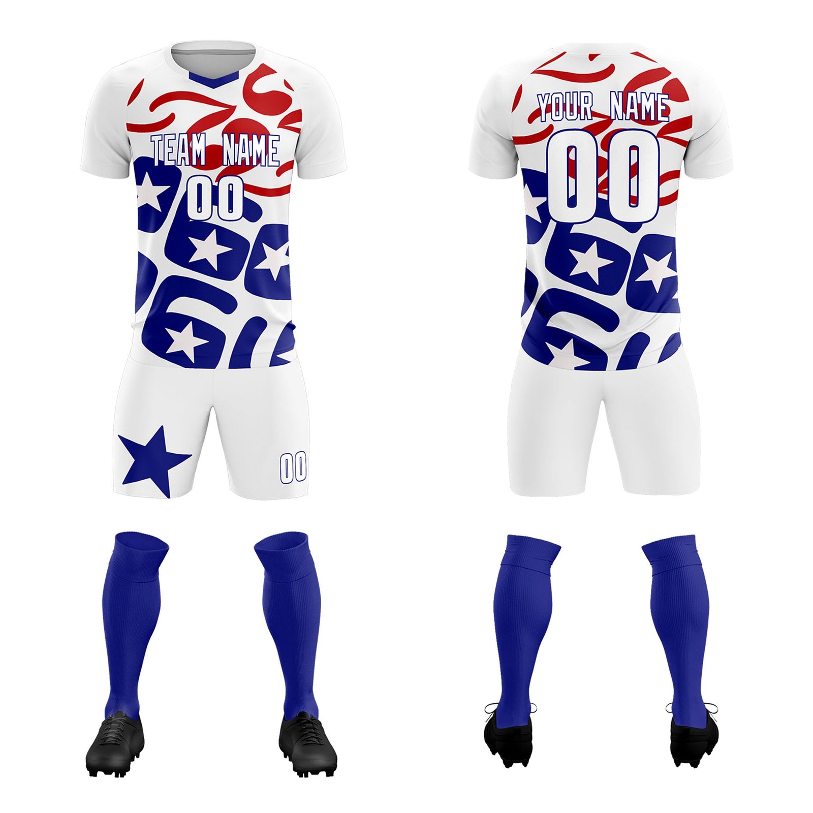 Custom White America Star World Cup Inspired Quick-Drying Graffiti Pattern Soccer Sets Jersey