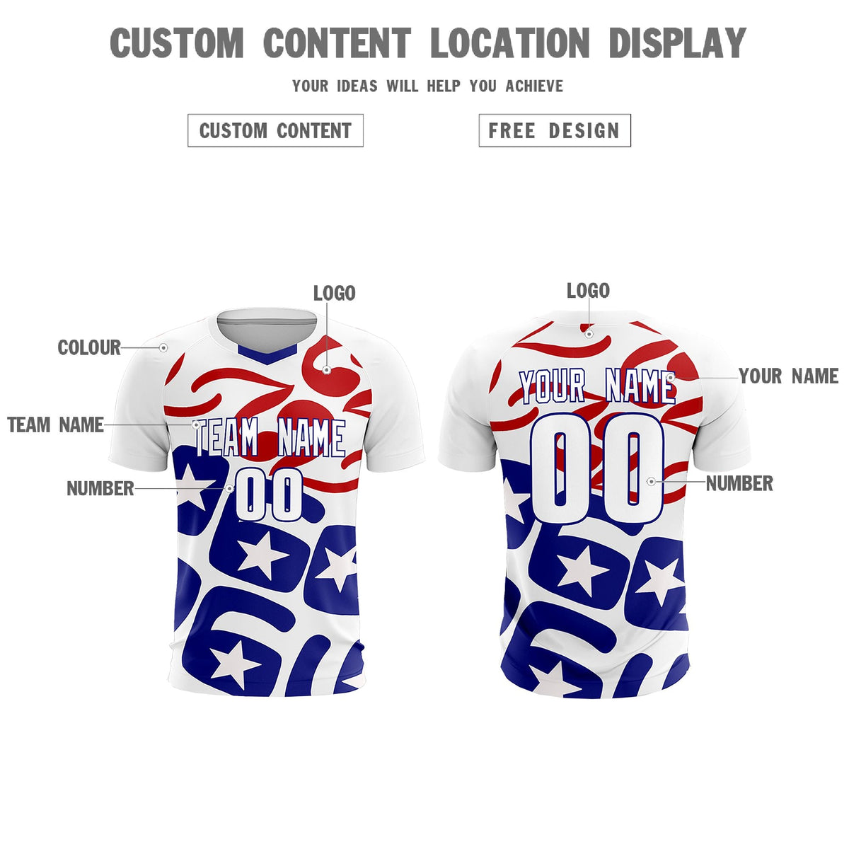 Custom White America Star World Cup Inspired Quick-Drying Graffiti Pattern Soccer Sets Jersey