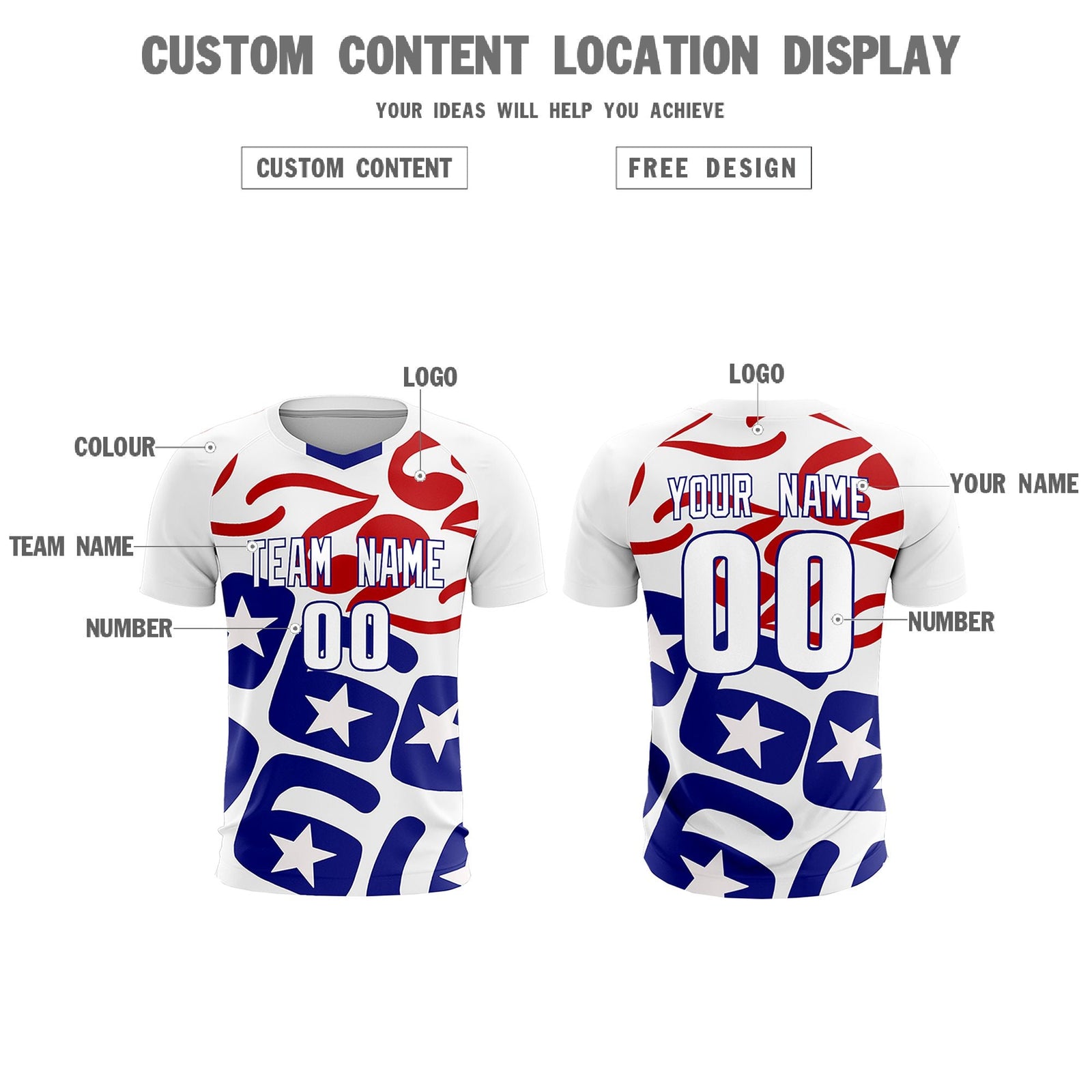 Custom White America Star World Cup Inspired Quick-Drying Graffiti Pattern Soccer Sets Jersey