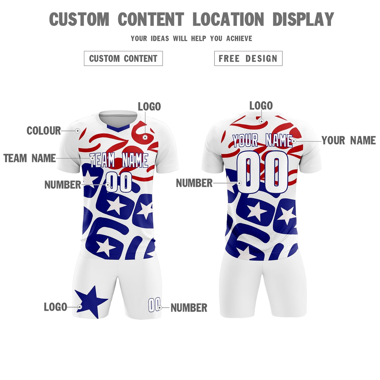 Custom White America Star World Cup Inspired Quick-Drying Graffiti Pattern Soccer Sets Jersey