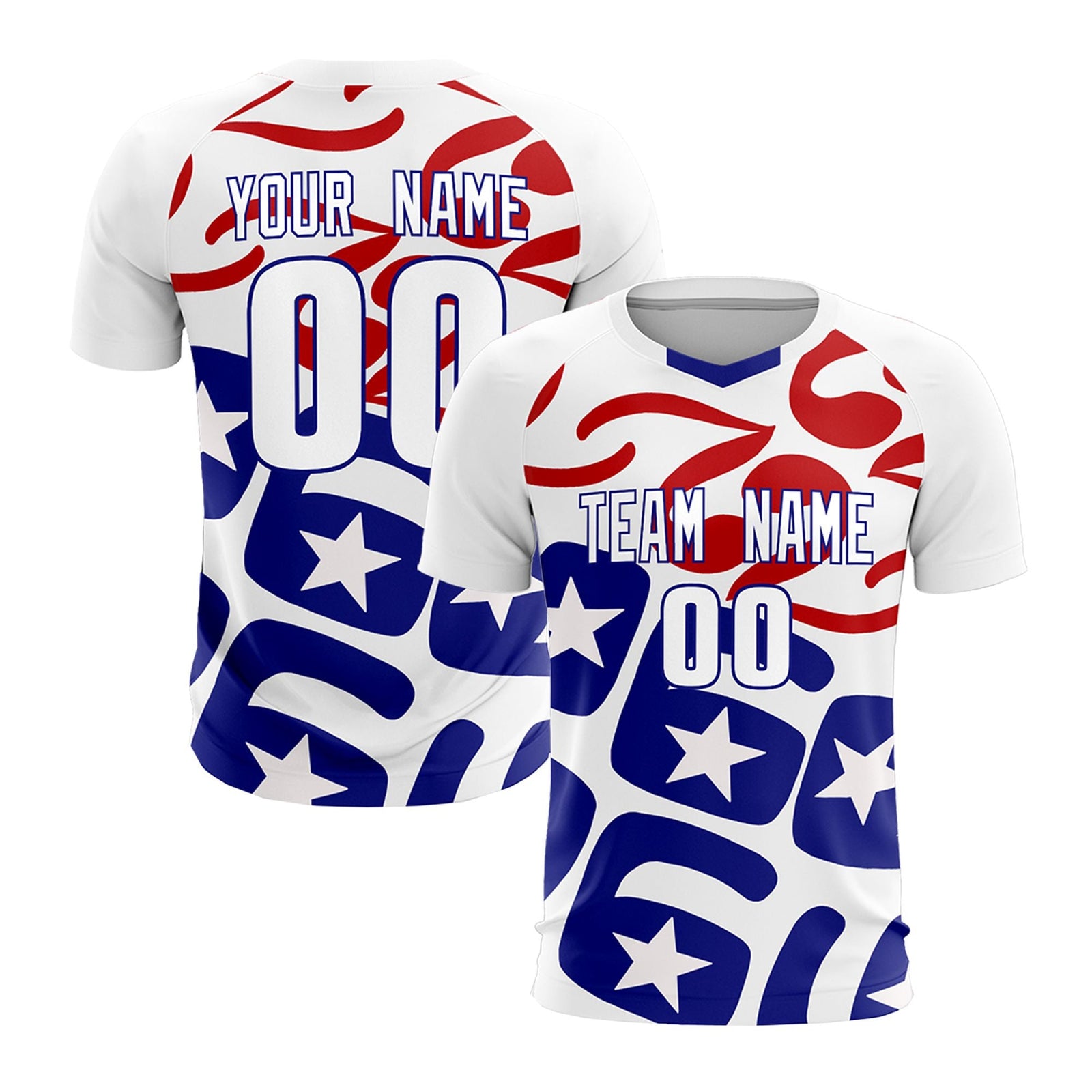 Custom White America Star World Cup Inspired Quick-Drying Graffiti Pattern Soccer Sets Jersey