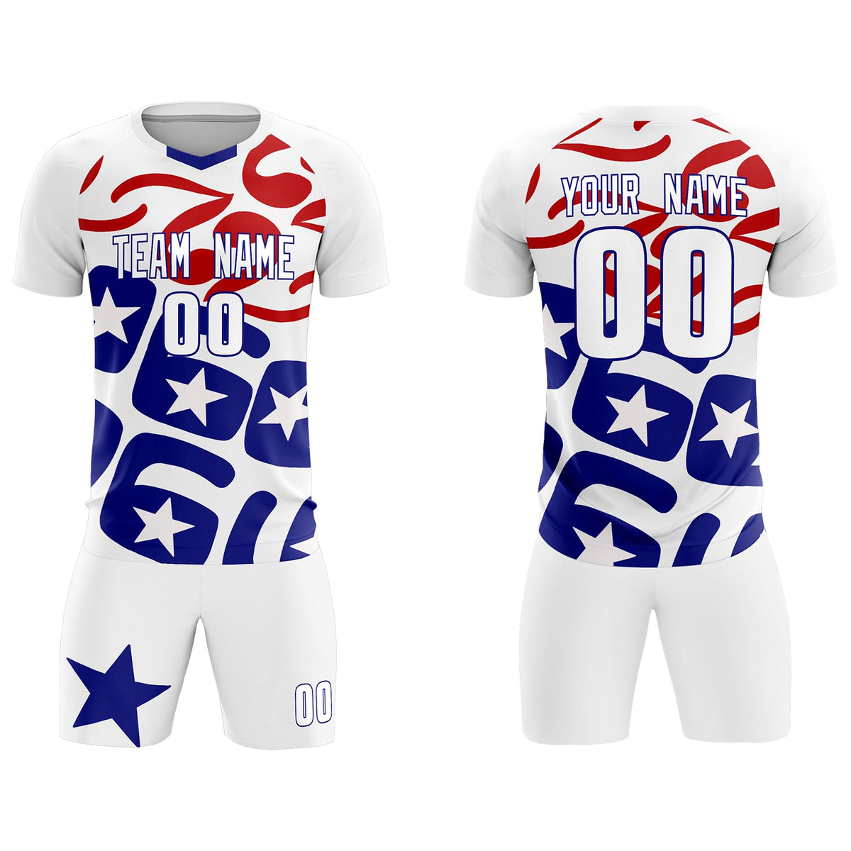 Custom White America Star World Cup Inspired Quick-Drying Graffiti Pattern Soccer Sets Jersey