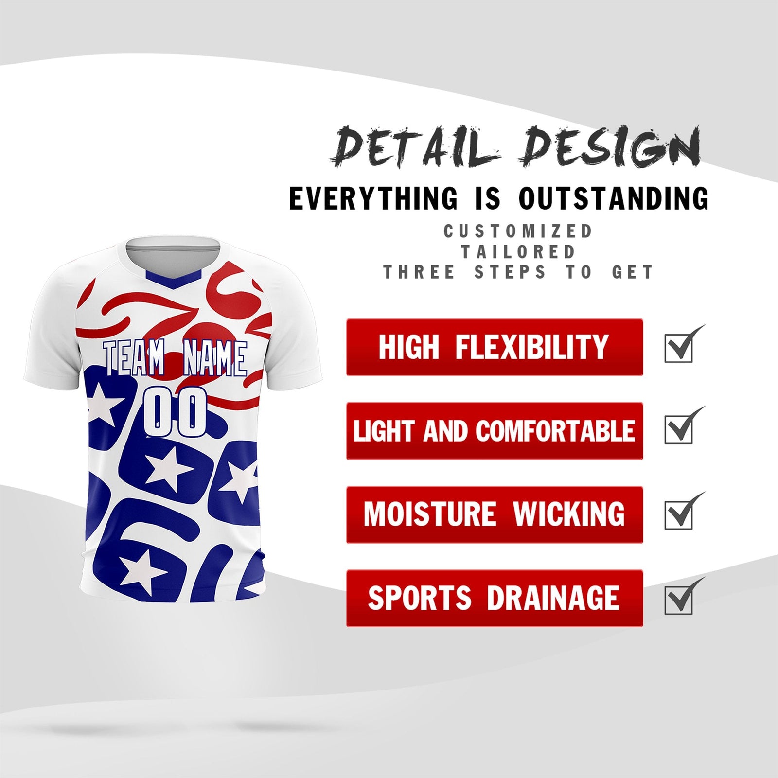 Custom White America Star World Cup Inspired Quick-Drying Graffiti Pattern Soccer Sets Jersey