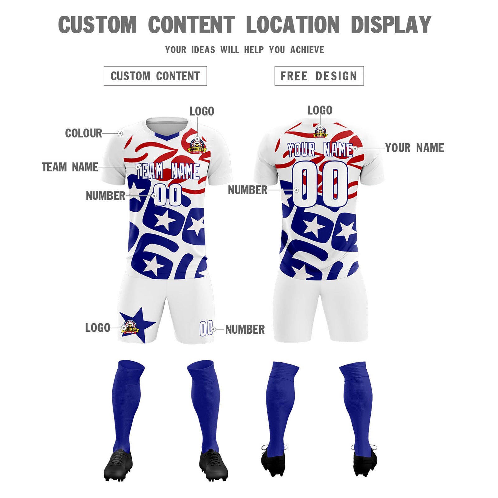 Custom White America Star World Cup Inspired Quick-Drying Graffiti Pattern Soccer Sets Jersey