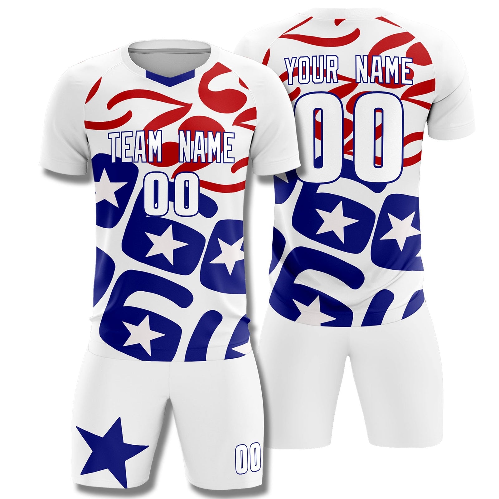 Custom White America Star World Cup Inspired Quick-Drying Graffiti Pattern Soccer Sets Jersey