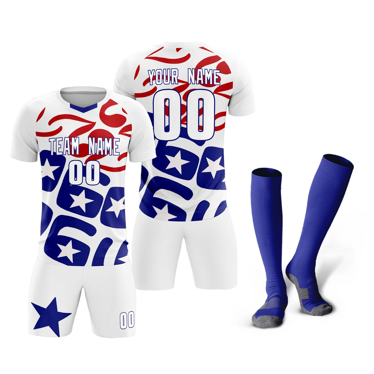Custom White America Star World Cup Inspired Quick-Drying Graffiti Pattern Soccer Sets Jersey