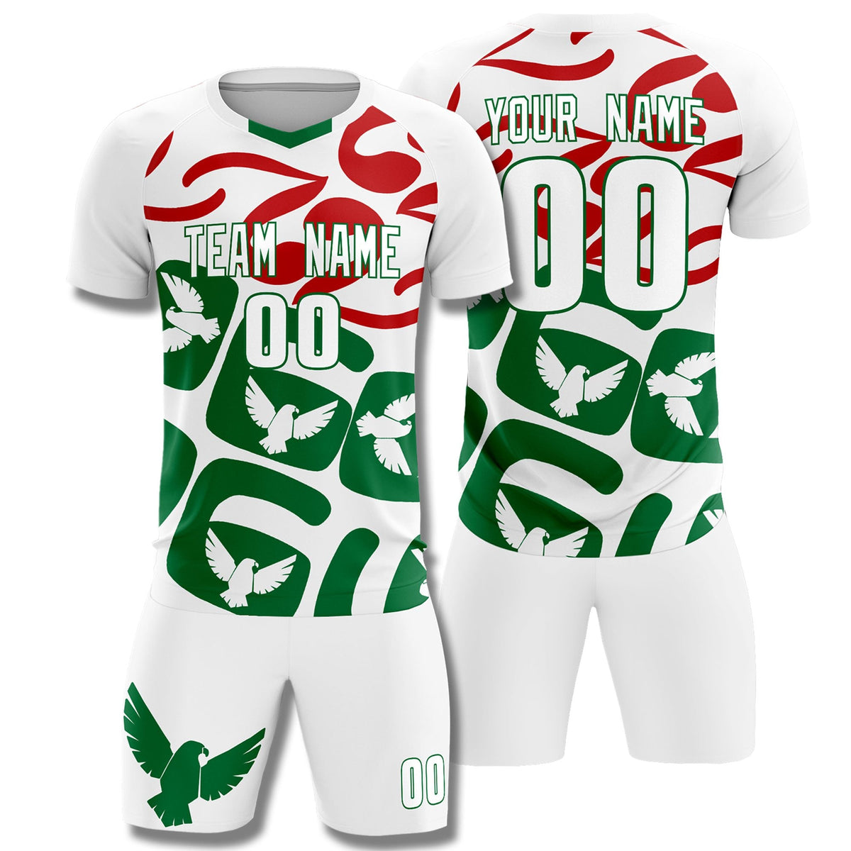 Custom White Mexico Eagle World Cup Inspired Wrinkle-Resistant Graffiti Pattern Soccer Sets Jersey