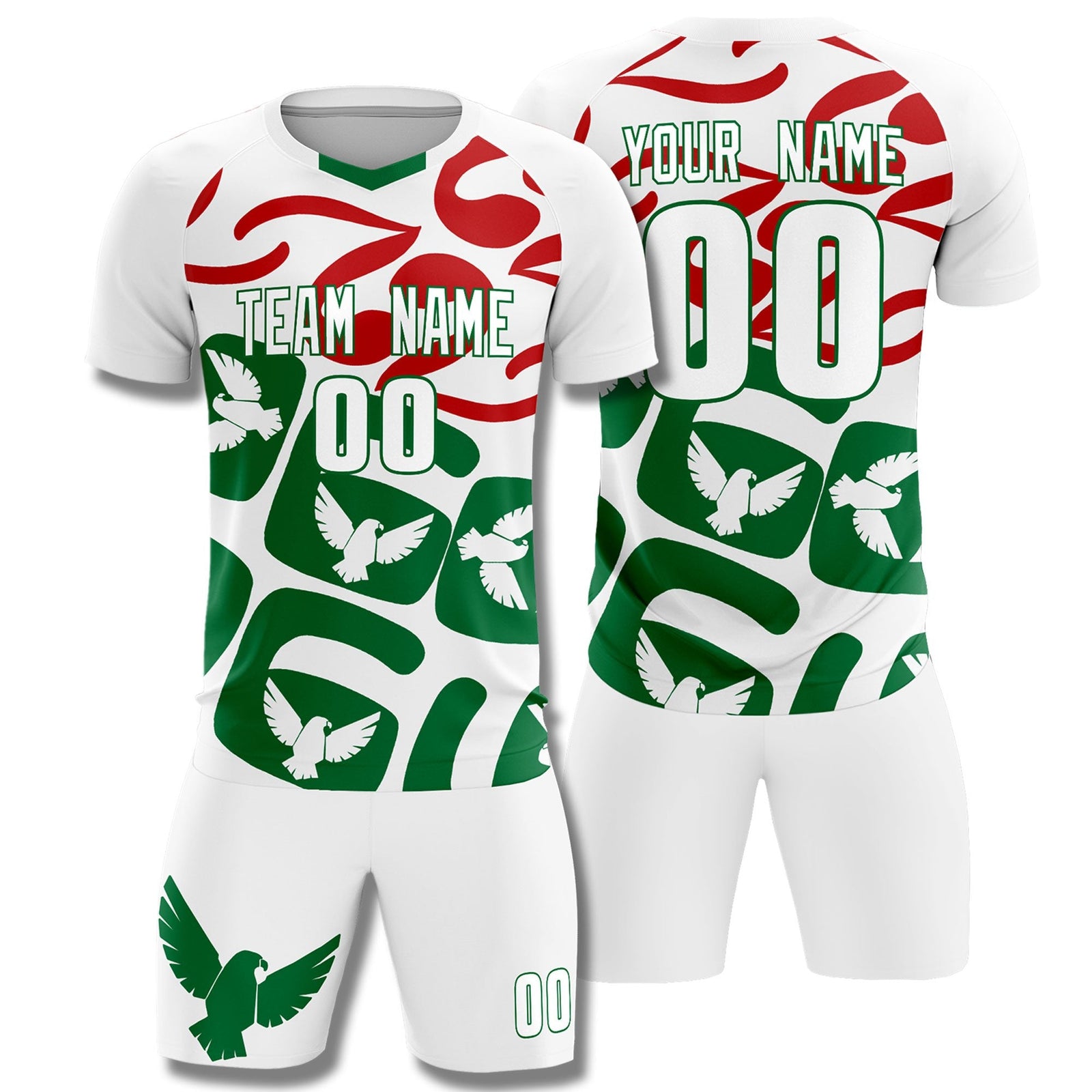 Custom White Mexico Eagle World Cup Inspired Wrinkle-Resistant Graffiti Pattern Soccer Sets Jersey