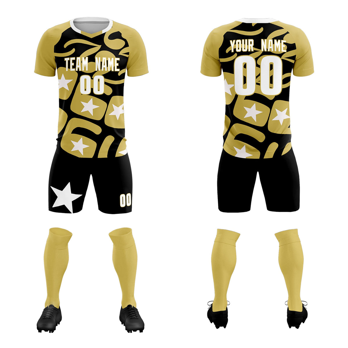 Custom Old Gold Black America Star World Cup Inspired Breathable Graffiti Pattern Soccer Sets Jersey