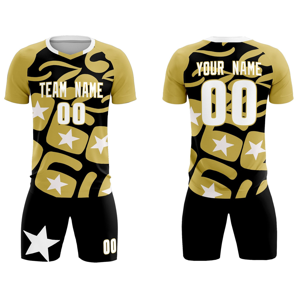 Custom Old Gold Black America Star World Cup Inspired Breathable Graffiti Pattern Soccer Sets Jersey