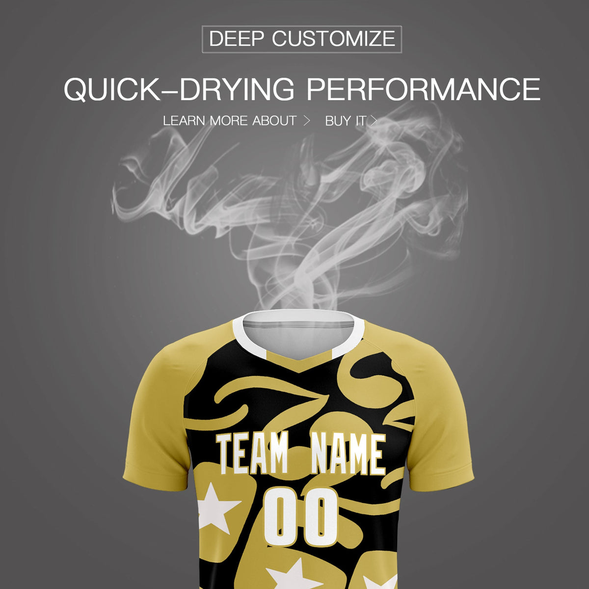 Custom Old Gold Black America Star World Cup Inspired Breathable Graffiti Pattern Soccer Sets Jersey