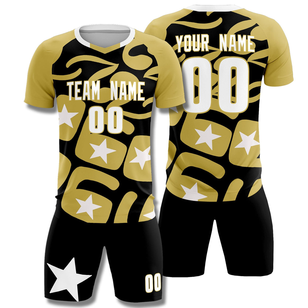 Custom Old Gold Black America Star World Cup Inspired Breathable Graffiti Pattern Soccer Sets Jersey
