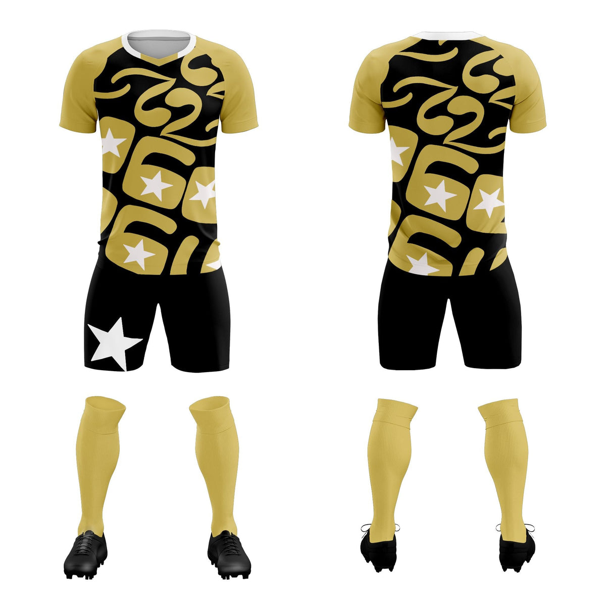 Custom Old Gold Black America Star World Cup Inspired Breathable Graffiti Pattern Soccer Sets Jersey