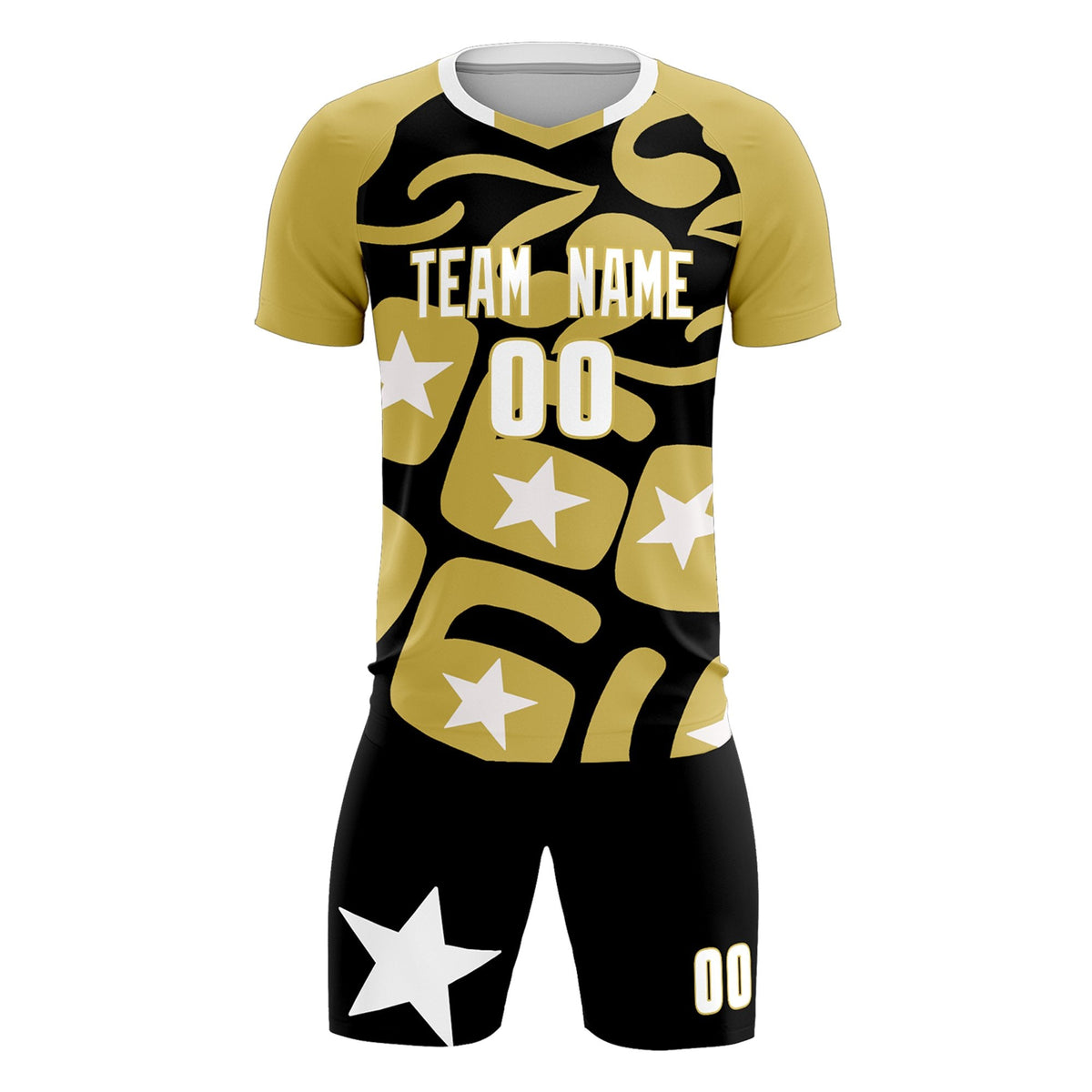 Custom Old Gold Black America Star World Cup Inspired Breathable Graffiti Pattern Soccer Sets Jersey