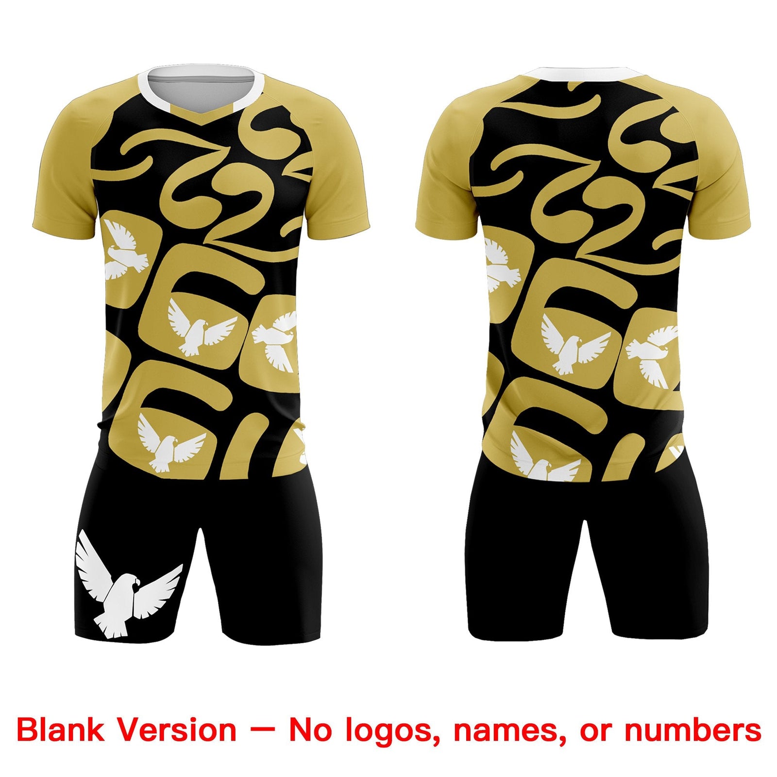 Custom Old Gold Black Mexico Eagle World Cup Inspired Quick-Drying Graffiti Pattern Soccer Sets Jersey