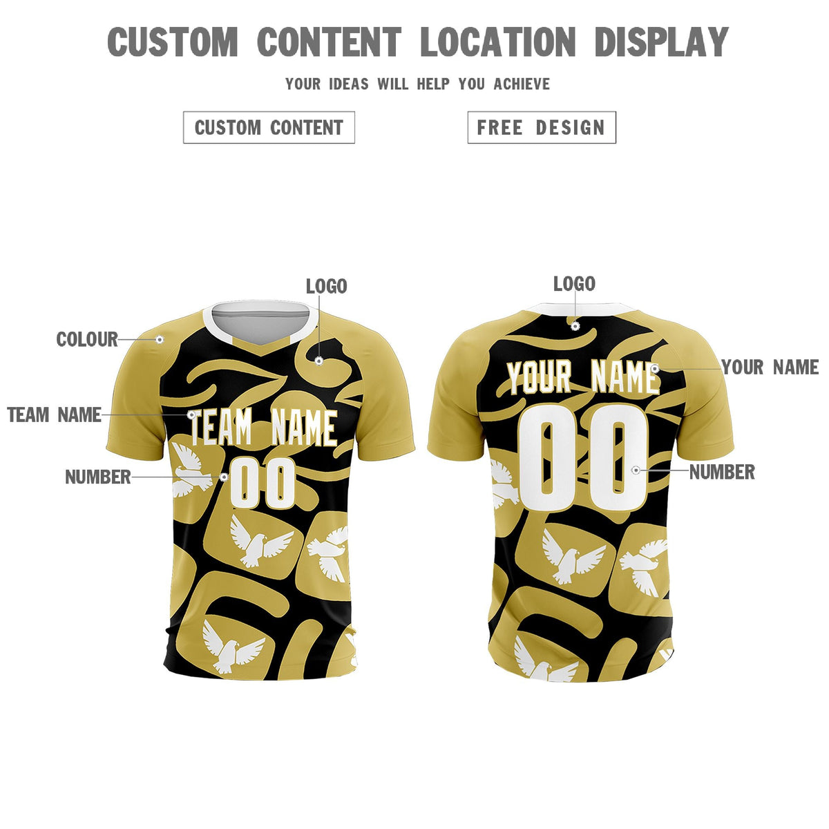 Custom Old Gold Black Mexico Eagle World Cup Inspired Quick-Drying Graffiti Pattern Soccer Sets Jersey