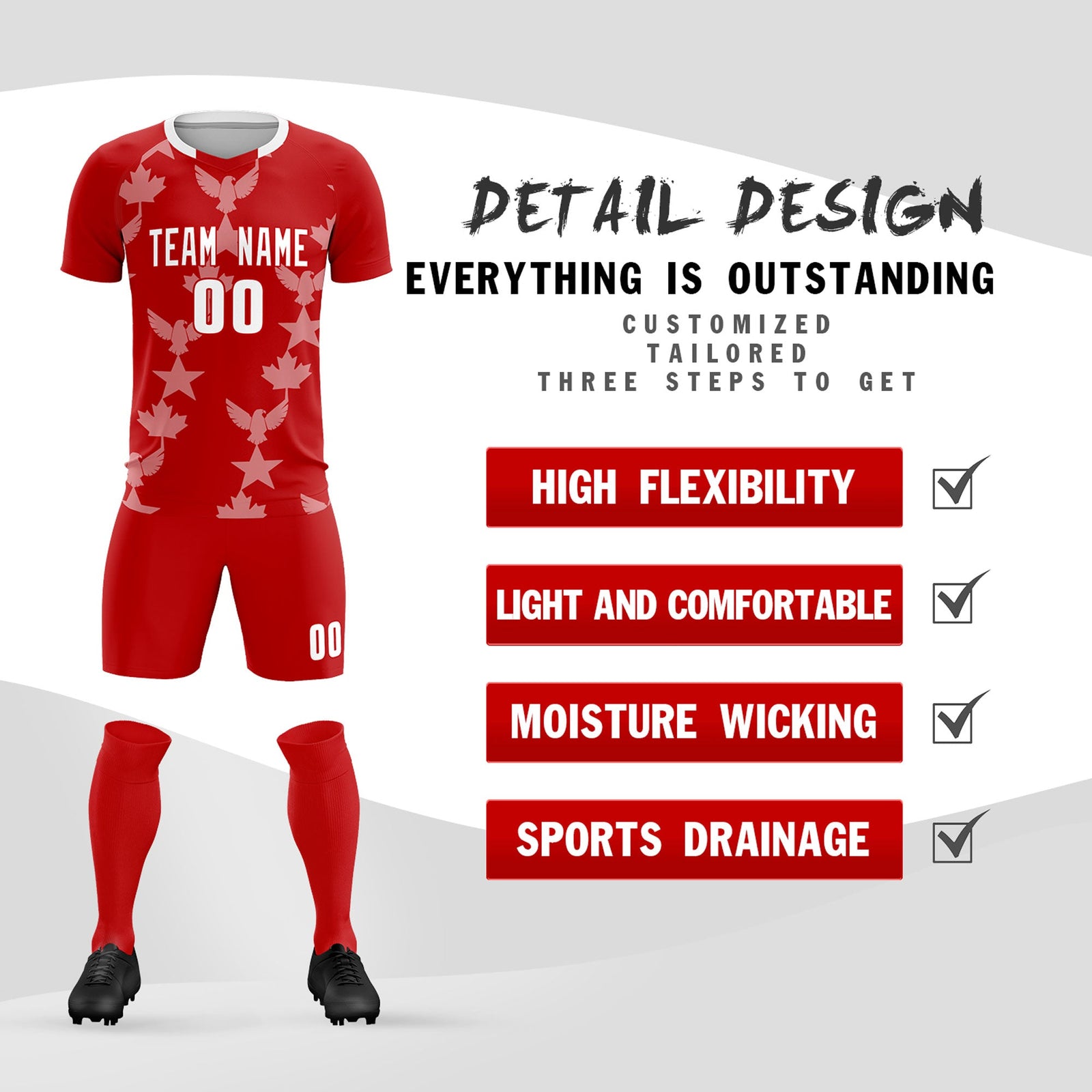Custom Red World Cup Inspired Breathable&Quick-Drying Training Uniform Graffiti Pattern Soccer Sets Jersey