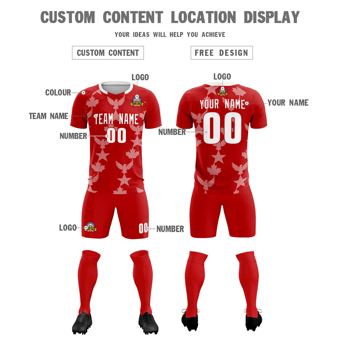 Custom Red World Cup Inspired Breathable&amp;Quick-Drying Training Uniform Graffiti Pattern Soccer Sets Jersey