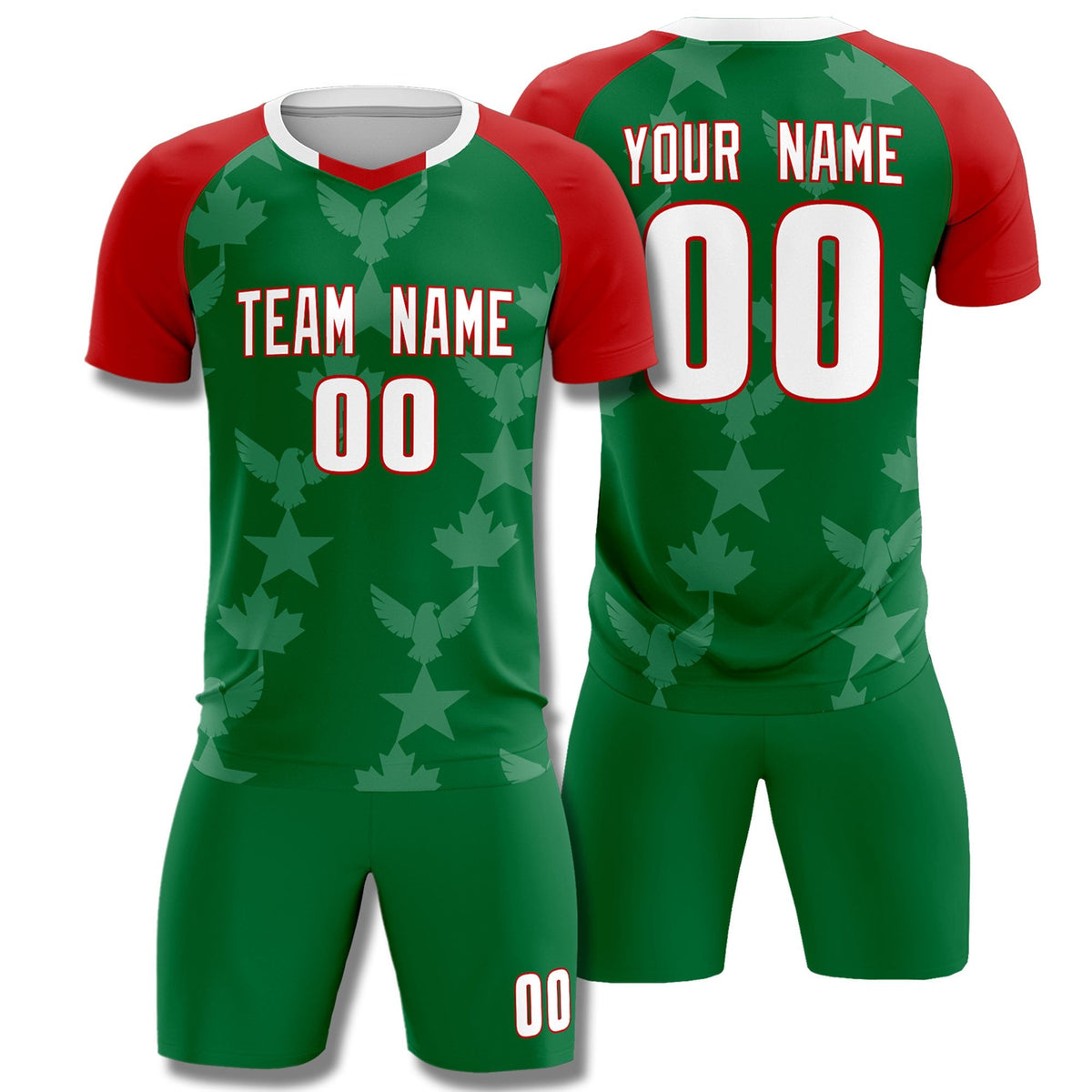 Custom Red Kelly Green World Cup Inspired Lightweight&amp;Drapable Training Uniform Raglan Sleeve Soccer Sets Jersey