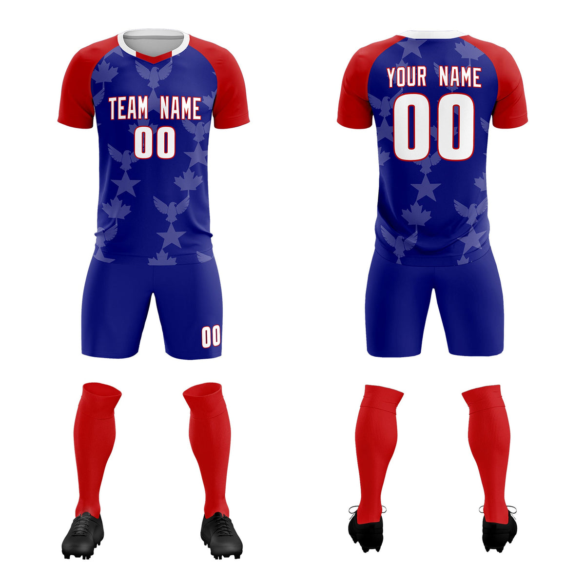 Custom Red Royal World Cup Inspired Wrinkle-Resistant Training Uniform Raglan Sleeve Soccer Sets Jersey