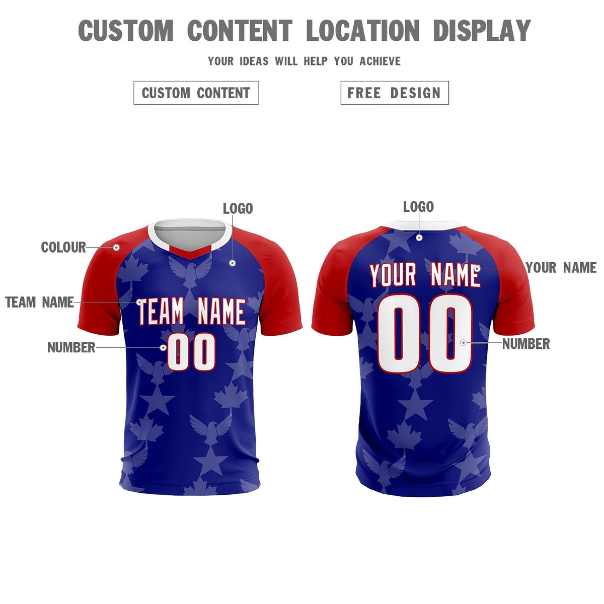 Custom Red Royal World Cup Inspired Wrinkle-Resistant Training Uniform Raglan Sleeve Soccer Sets Jersey