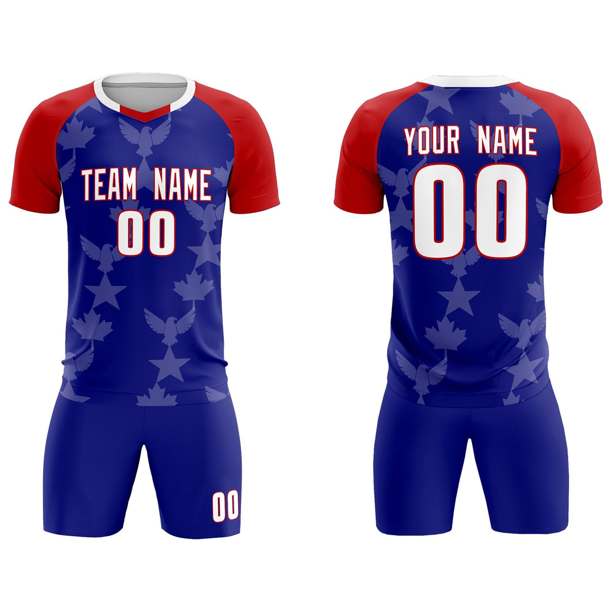 Custom Red Royal World Cup Inspired Wrinkle-Resistant Training Uniform Raglan Sleeve Soccer Sets Jersey