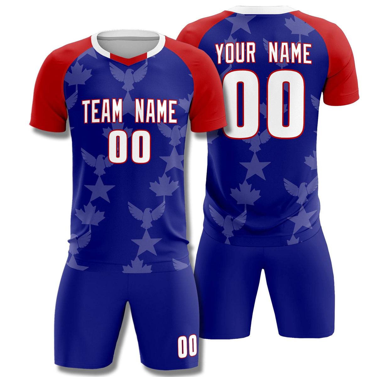 Custom Red Royal World Cup Inspired Wrinkle-Resistant Training Uniform Raglan Sleeve Soccer Sets Jersey