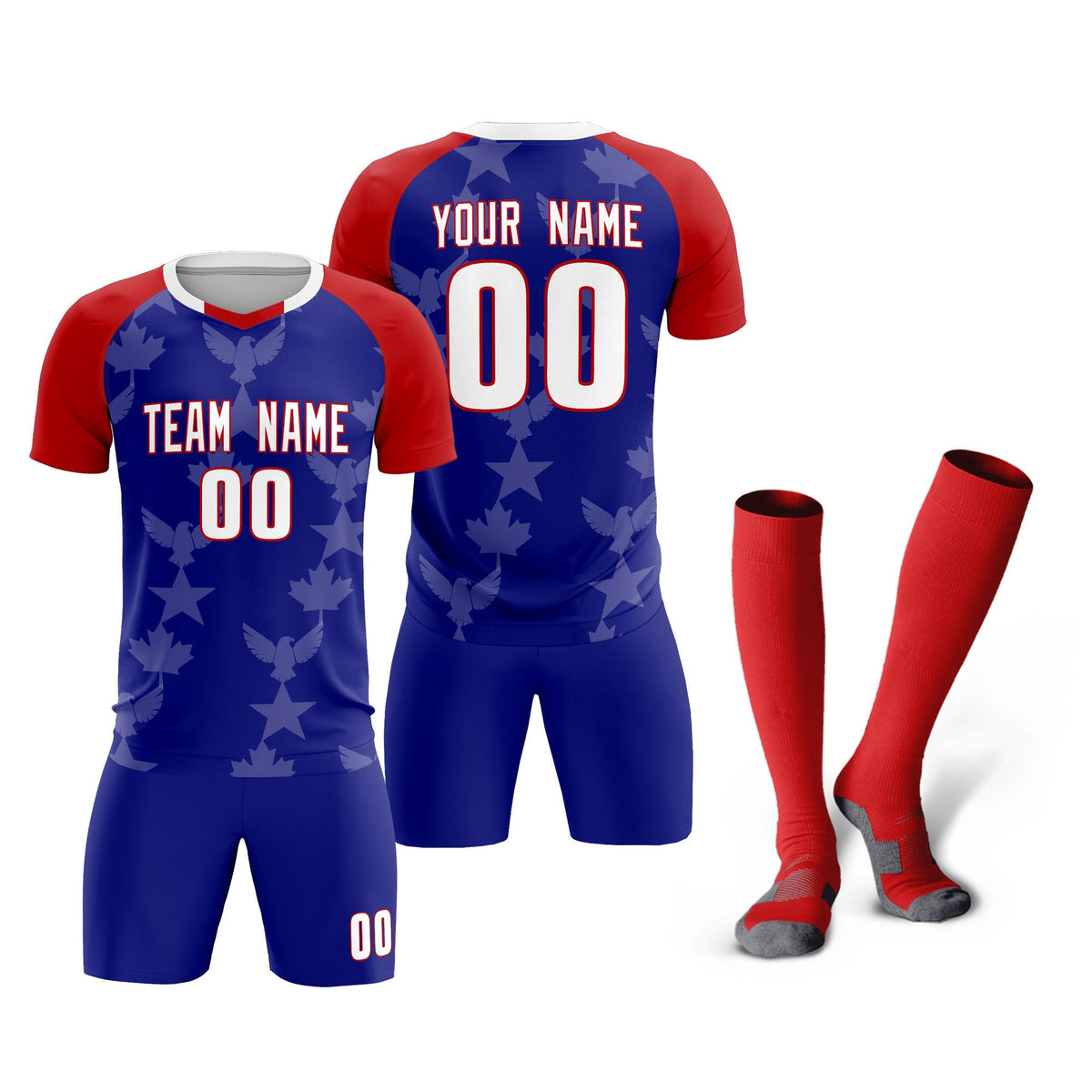 Custom Red Royal World Cup Inspired Wrinkle-Resistant Training Uniform Raglan Sleeve Soccer Sets Jersey