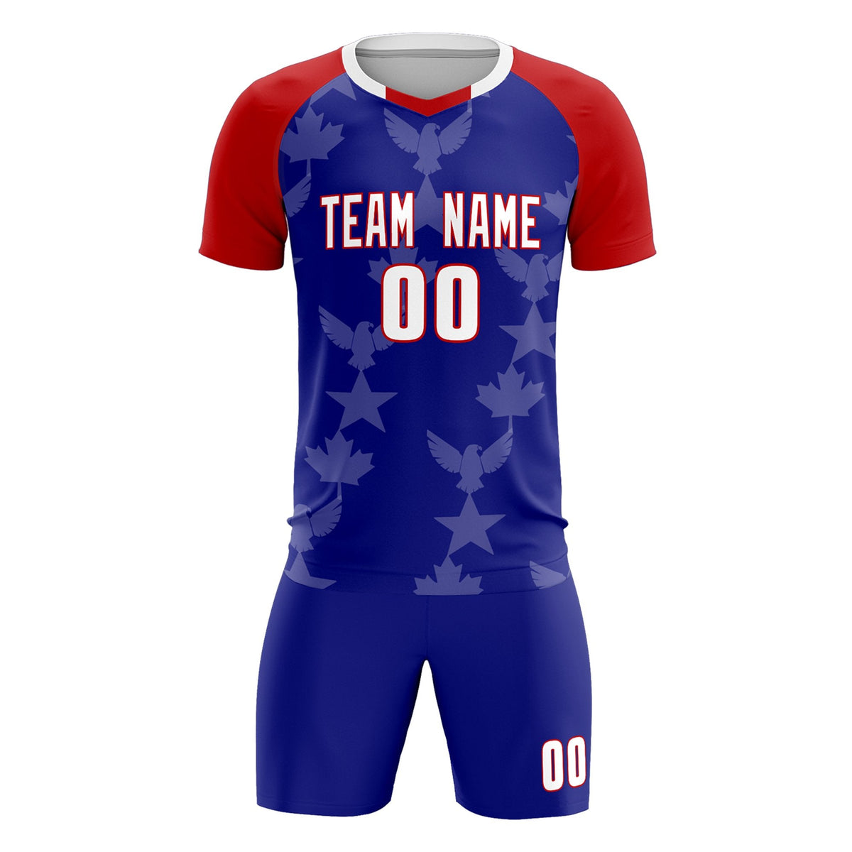 Custom Red Royal World Cup Inspired Wrinkle-Resistant Training Uniform Raglan Sleeve Soccer Sets Jersey