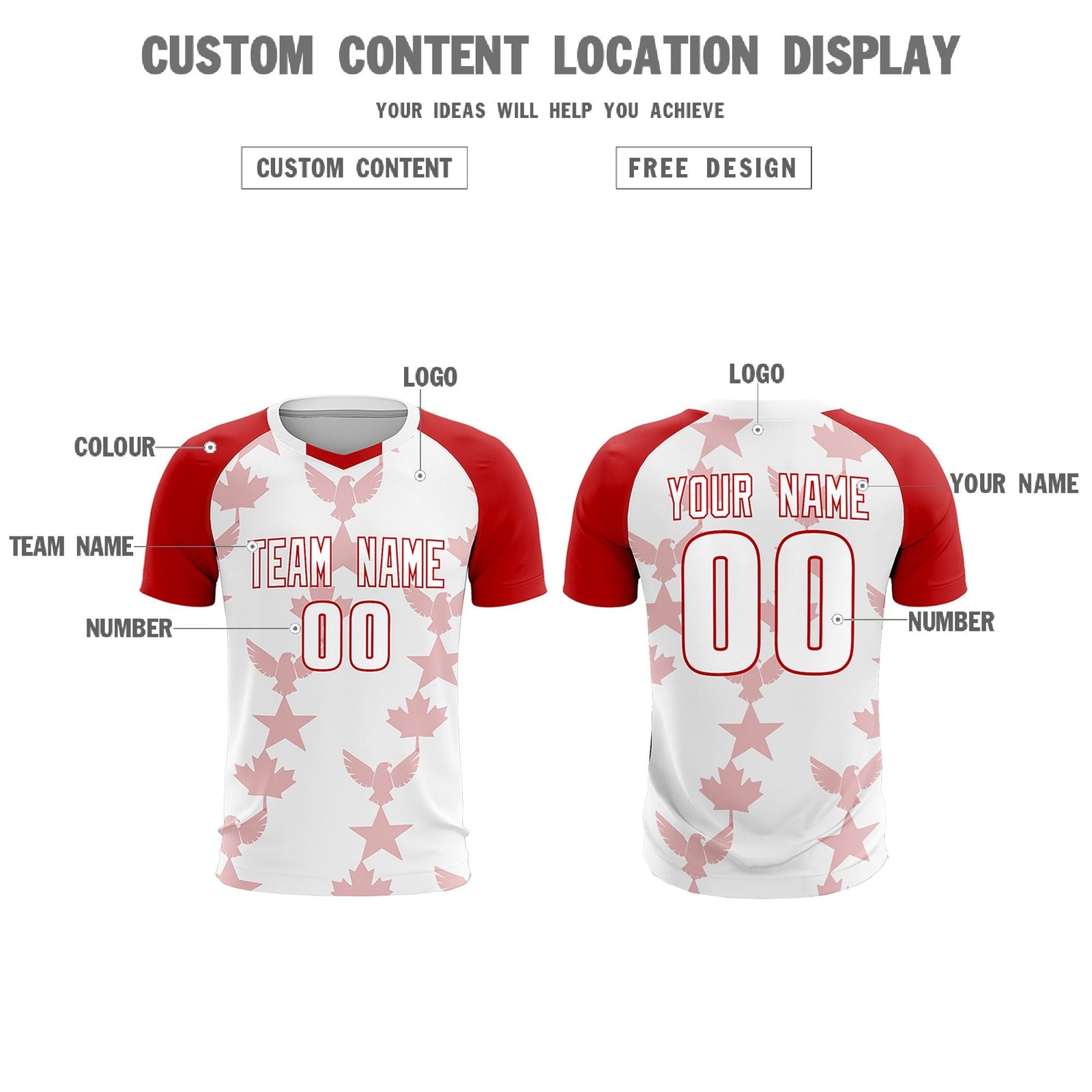 Custom Red White World Cup Inspired Breathable&Quick-Drying Training Uniform Raglan Sleeve Soccer Sets Jersey