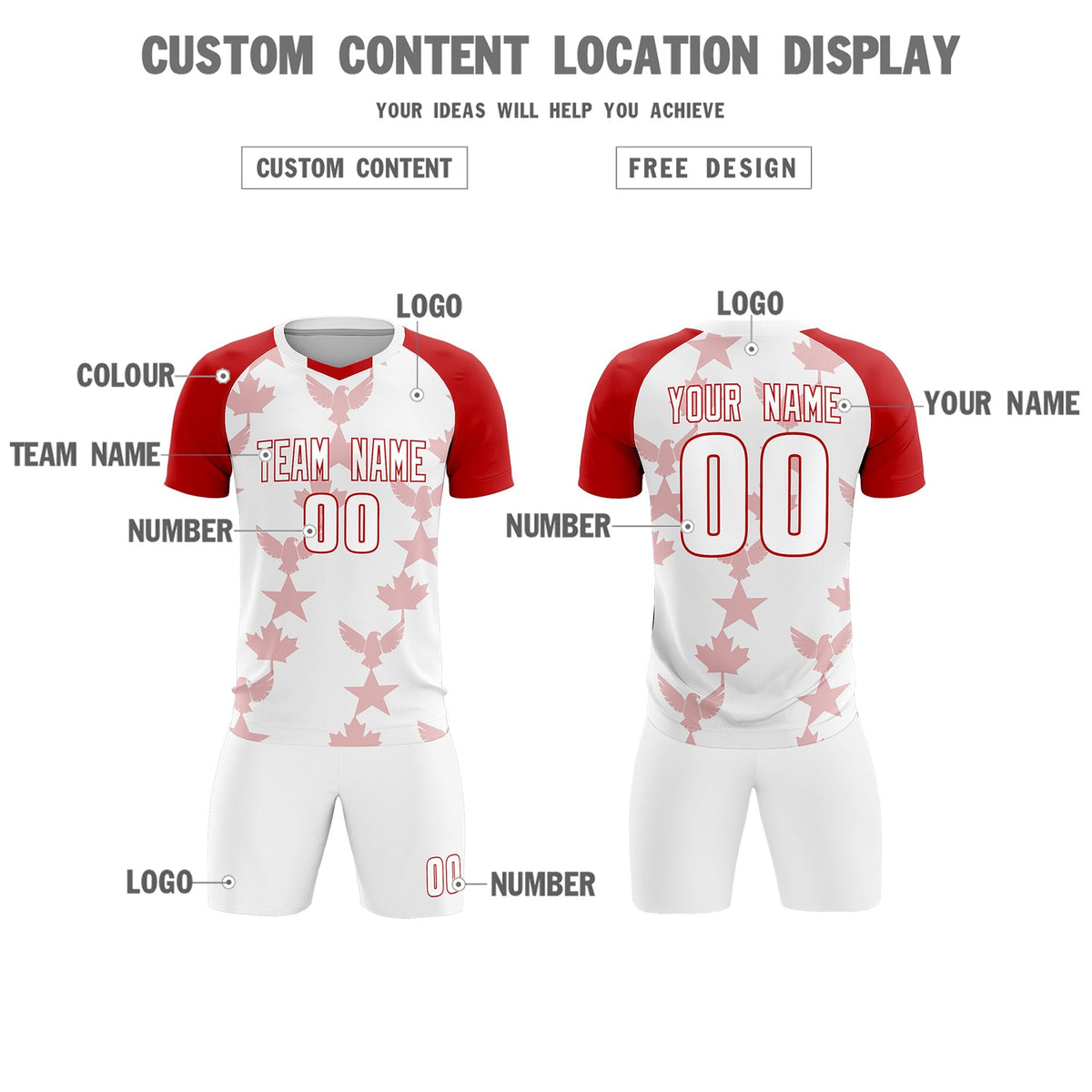 Custom Red White World Cup Inspired Breathable&amp;Quick-Drying Training Uniform Raglan Sleeve Soccer Sets Jersey