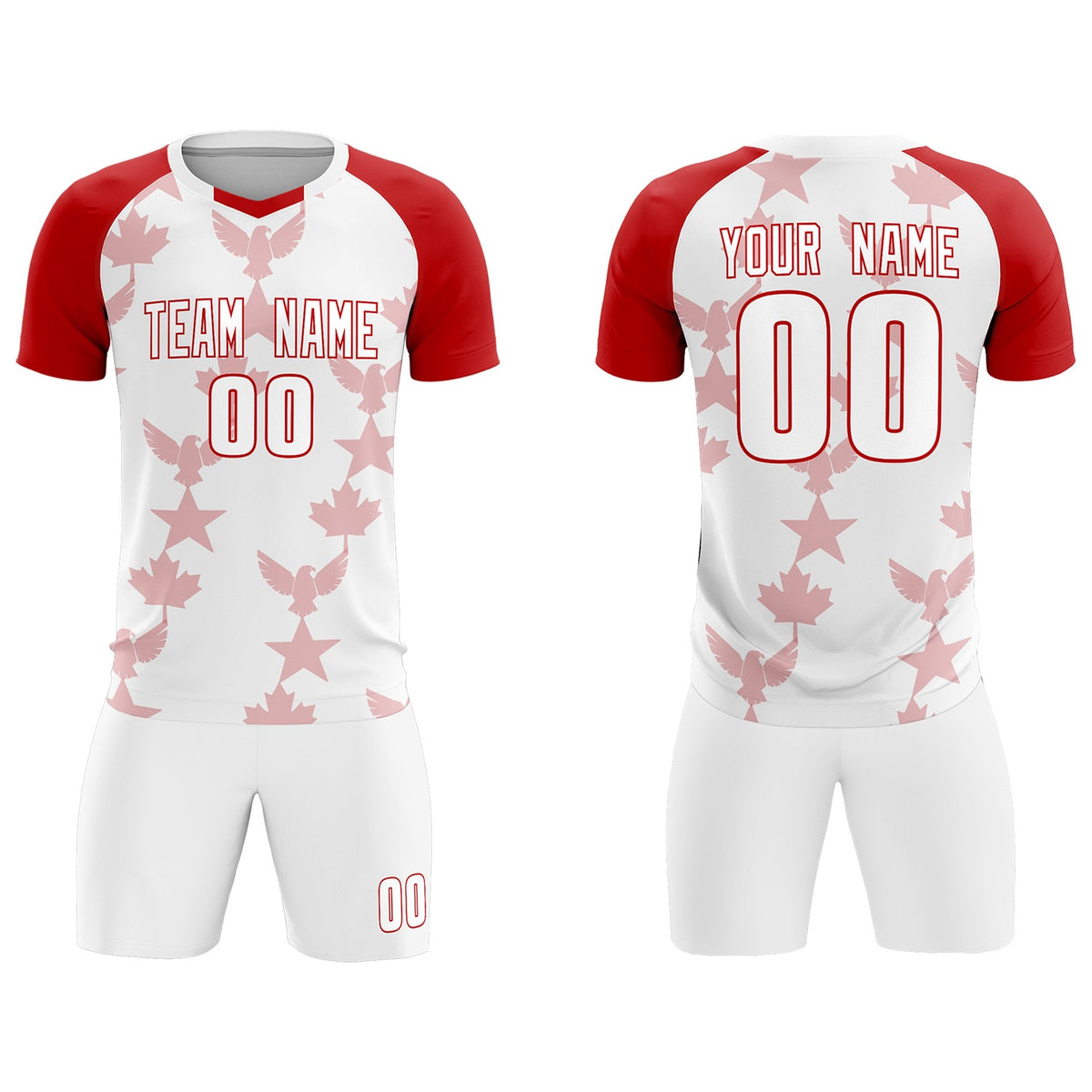 Custom Red White World Cup Inspired Breathable&amp;Quick-Drying Training Uniform Raglan Sleeve Soccer Sets Jersey