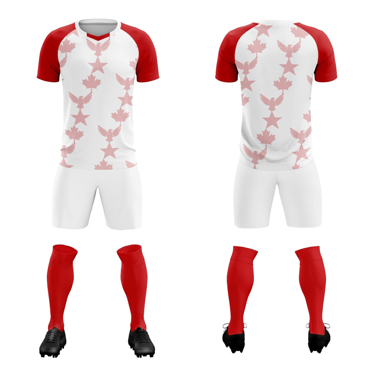 Custom Red White World Cup Inspired Breathable&amp;Quick-Drying Training Uniform Raglan Sleeve Soccer Sets Jersey