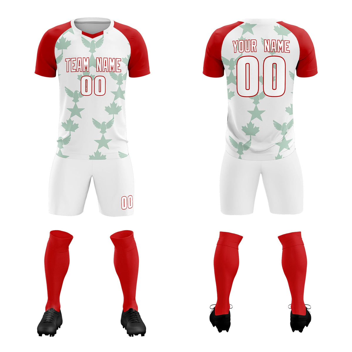 Custom Red White World Cup Inspired Lightweight&amp;Drapable Training Uniform Raglan Sleeve Soccer Sets Jersey
