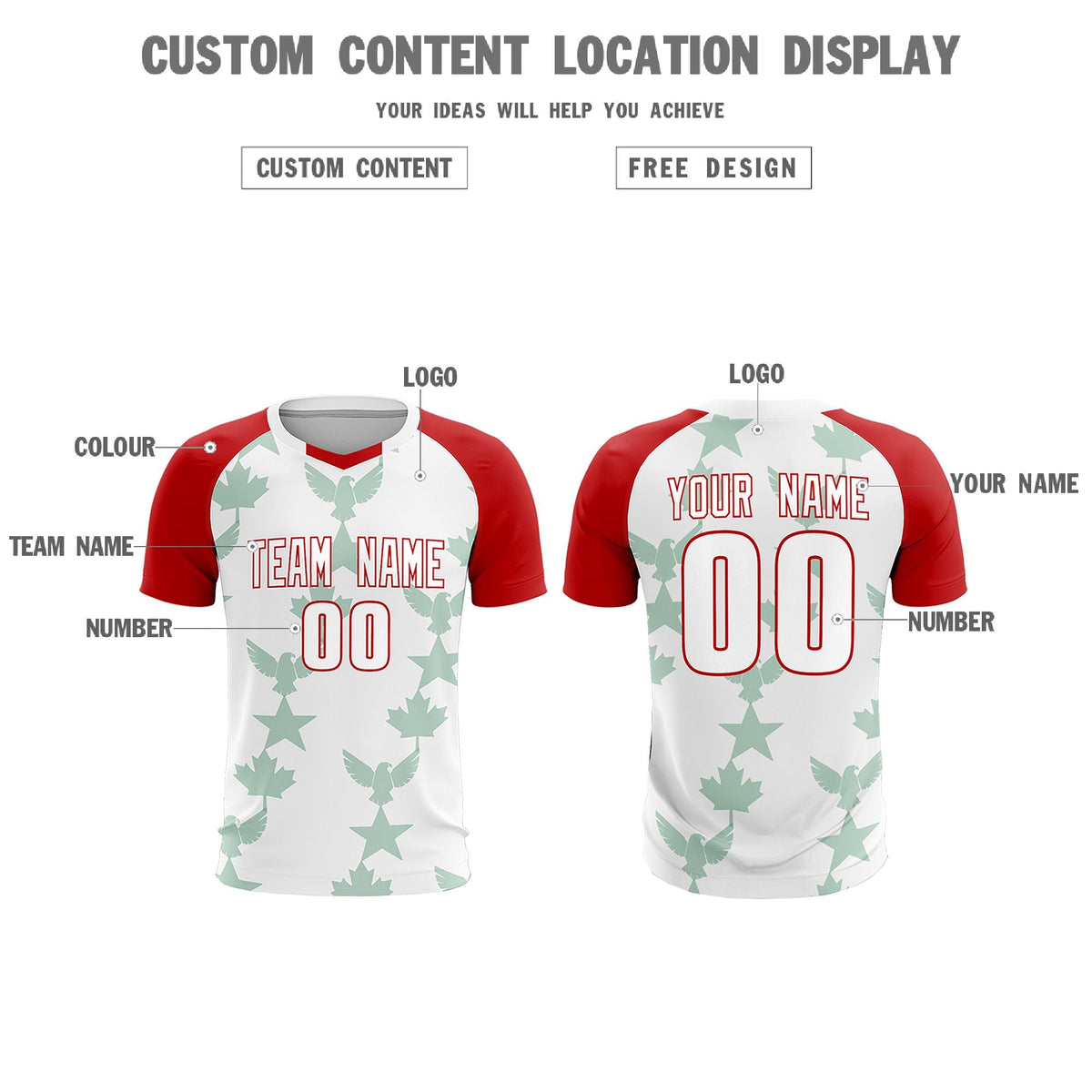 Custom Red White World Cup Inspired Lightweight&amp;Drapable Training Uniform Raglan Sleeve Soccer Sets Jersey