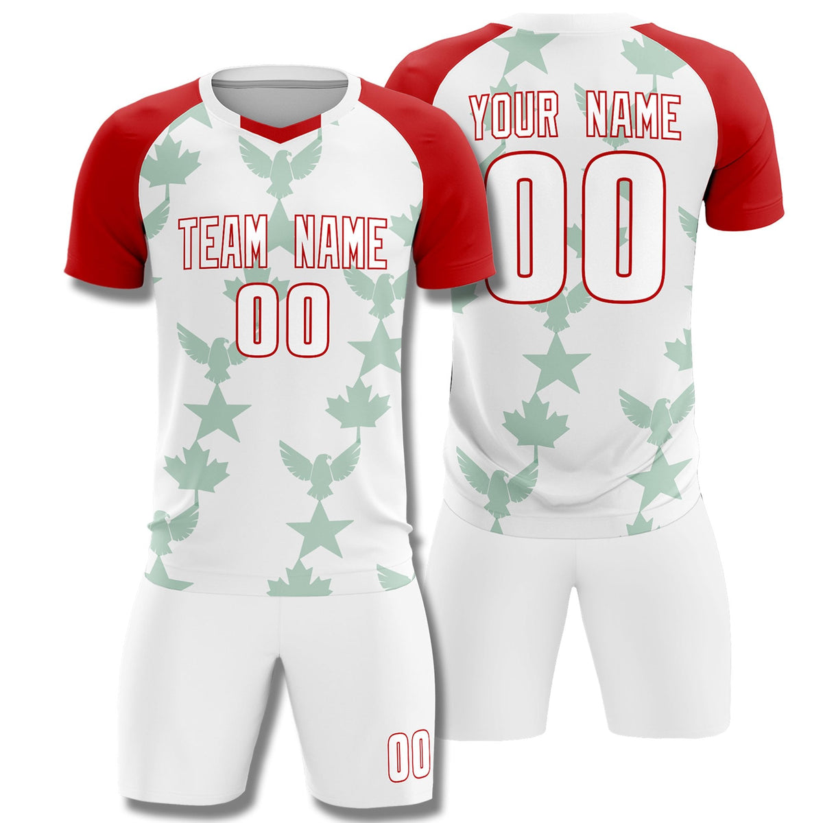 Custom Red White World Cup Inspired Lightweight&amp;Drapable Training Uniform Raglan Sleeve Soccer Sets Jersey