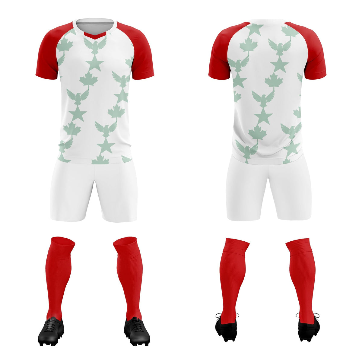 Custom Red White World Cup Inspired Lightweight&amp;Drapable Training Uniform Raglan Sleeve Soccer Sets Jersey