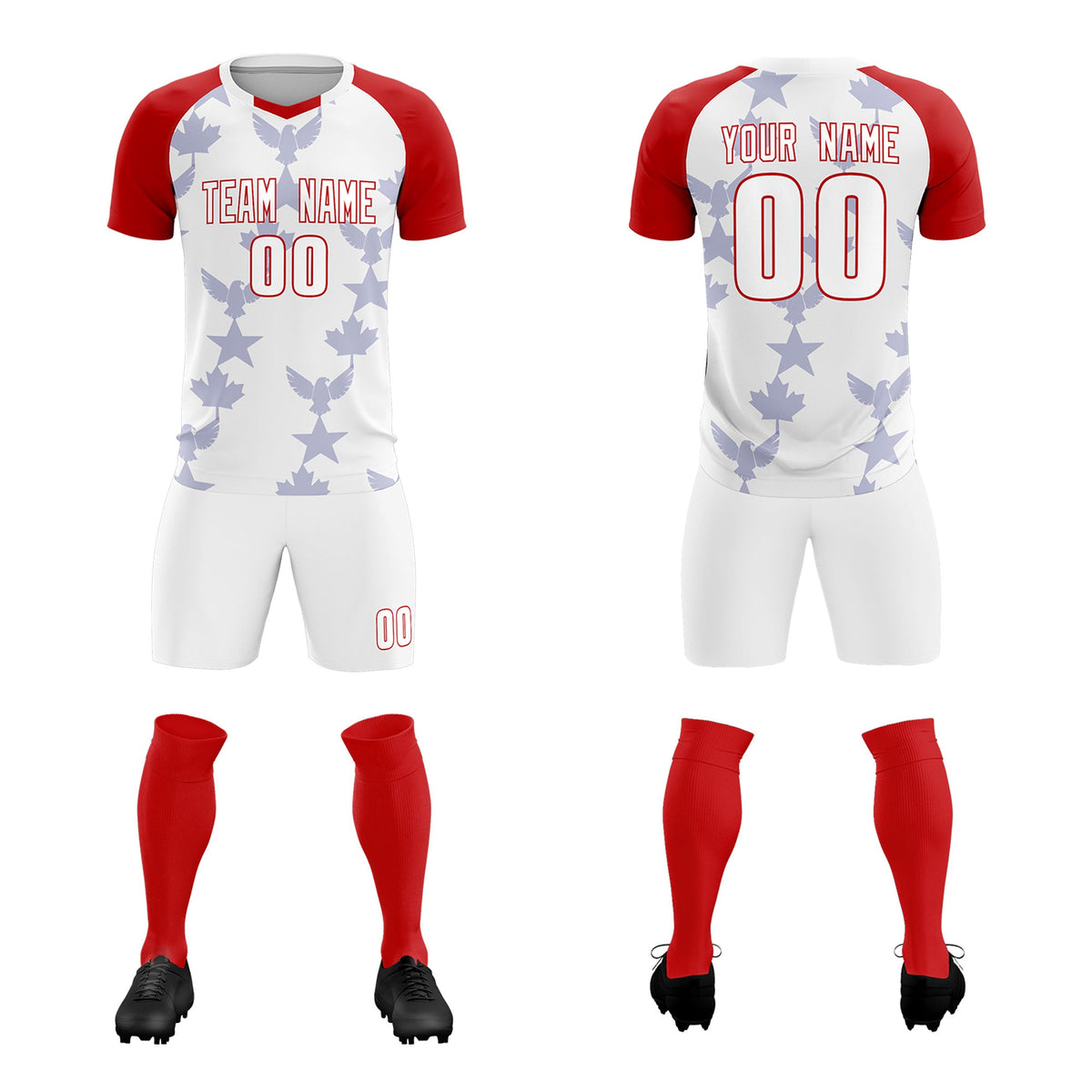Custom Red White World Cup Inspired Wrinkle-Resistant Training Uniform Raglan Sleeve Soccer Sets Jersey