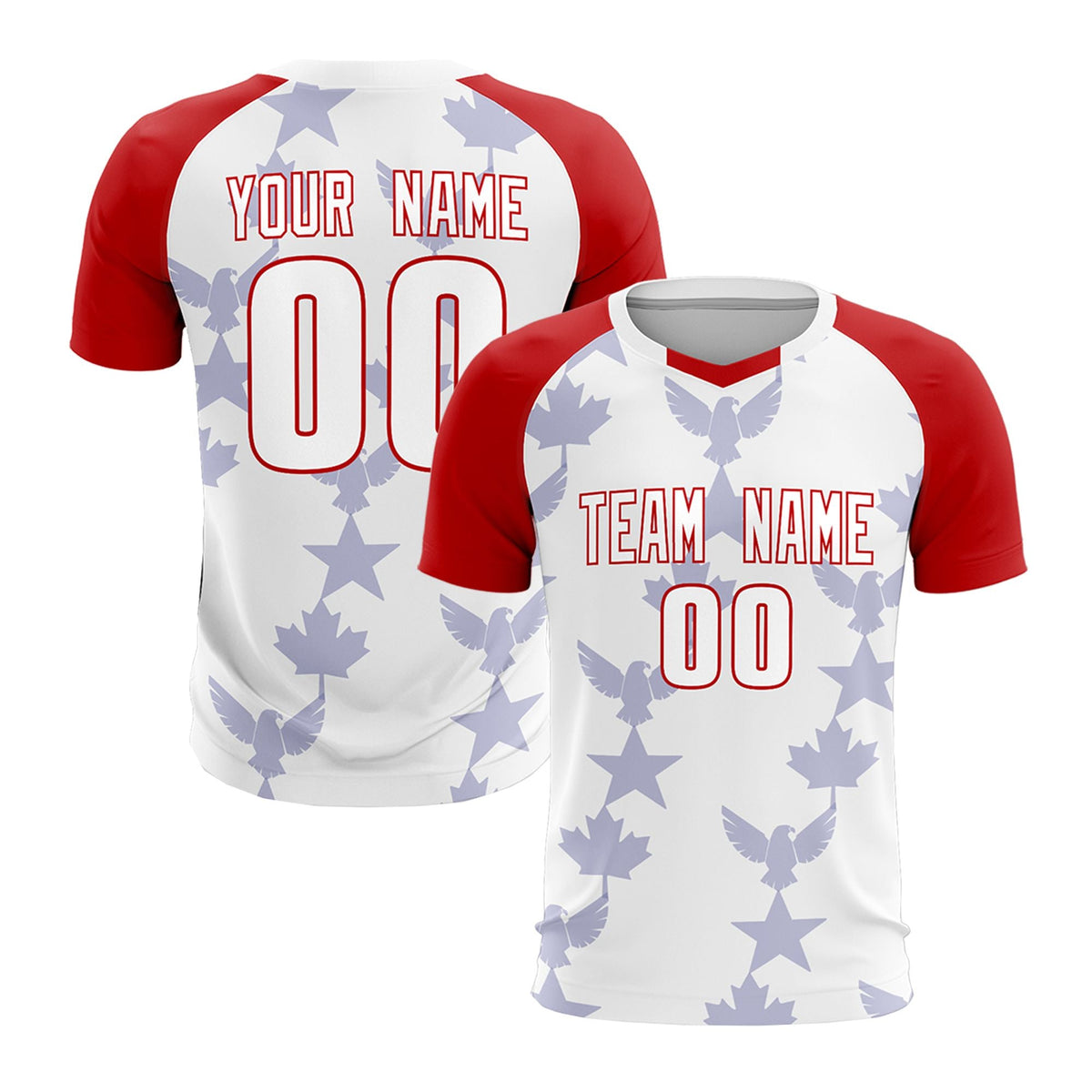 Custom Red White World Cup Inspired Wrinkle-Resistant Training Uniform Raglan Sleeve Soccer Sets Jersey