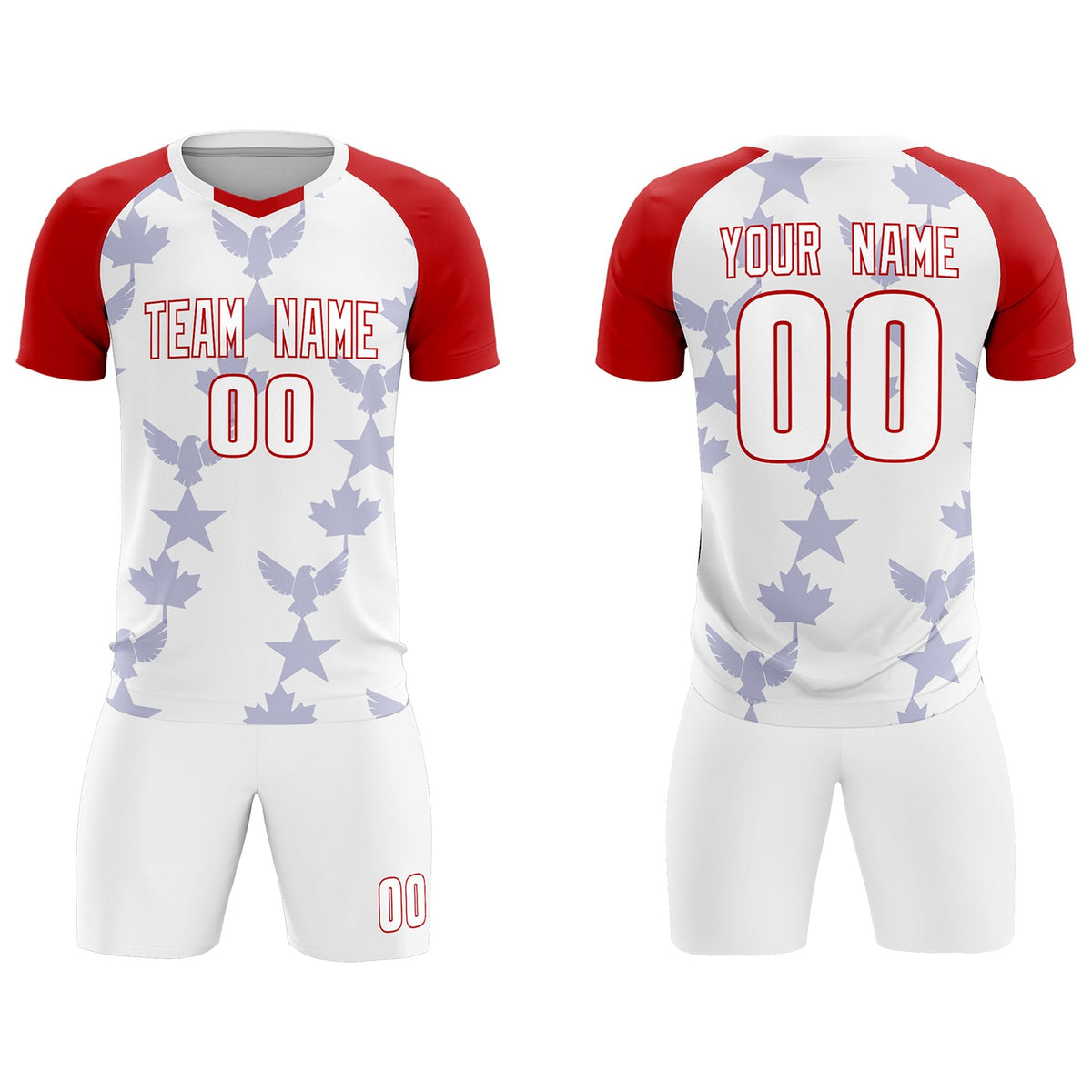 Custom Red White World Cup Inspired Wrinkle-Resistant Training Uniform Raglan Sleeve Soccer Sets Jersey