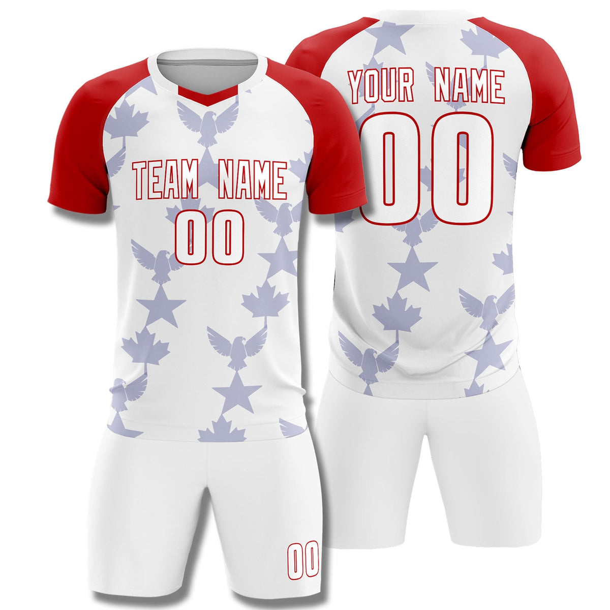 Custom Red White World Cup Inspired Wrinkle-Resistant Training Uniform Raglan Sleeve Soccer Sets Jersey