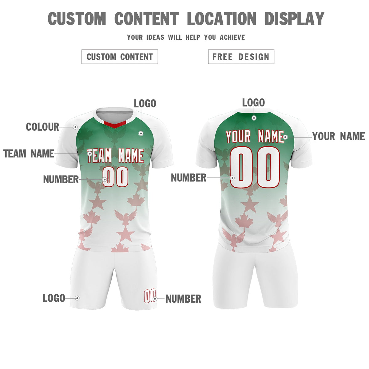 Custom White Kelly Green World Cup Inspired Quick-Drying Training Uniform Gradient Fashion Soccer Sets Jersey