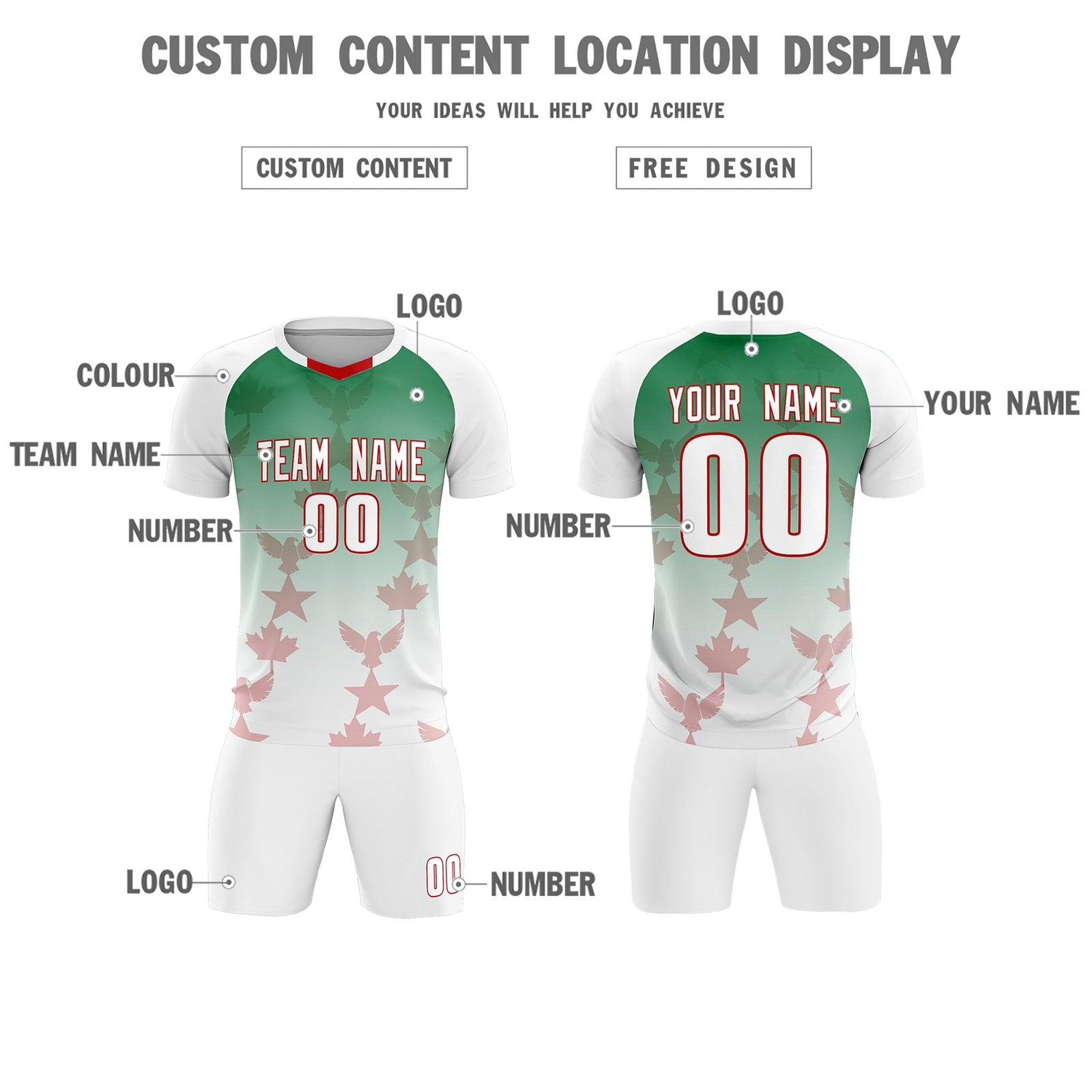 Custom White Kelly Green World Cup Inspired Quick-Drying Training Uniform Gradient Fashion Soccer Sets Jersey